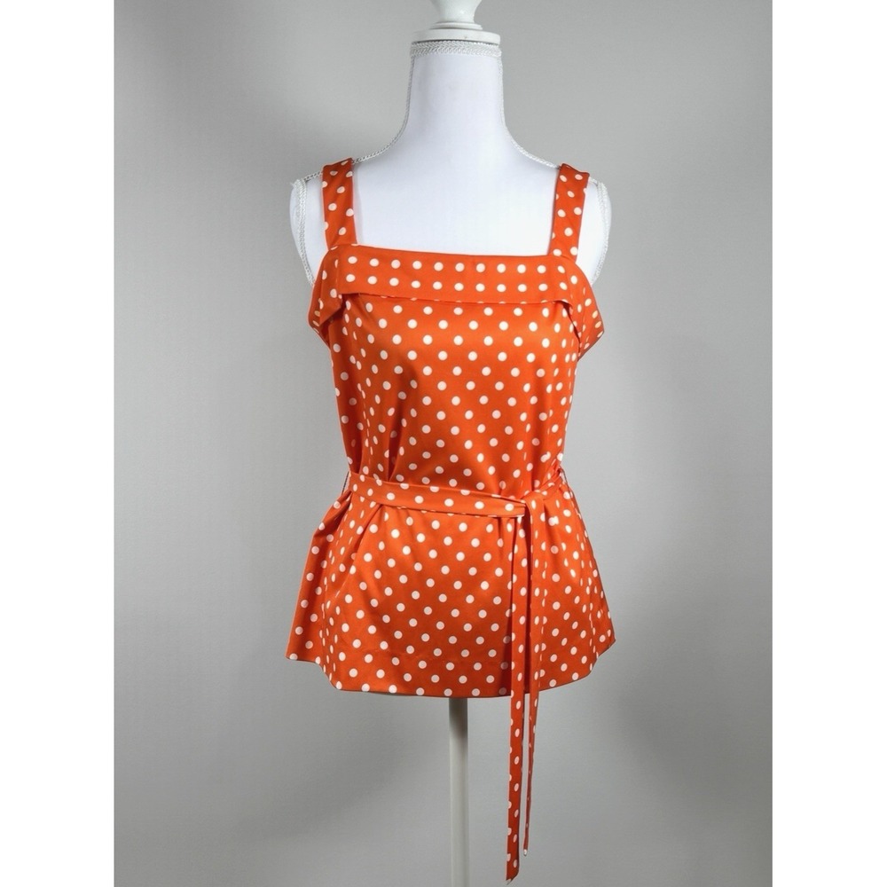 Vintage Polka Dot 2 Piece Set Orange Blouse Camisole Belt Retro Pin Up S